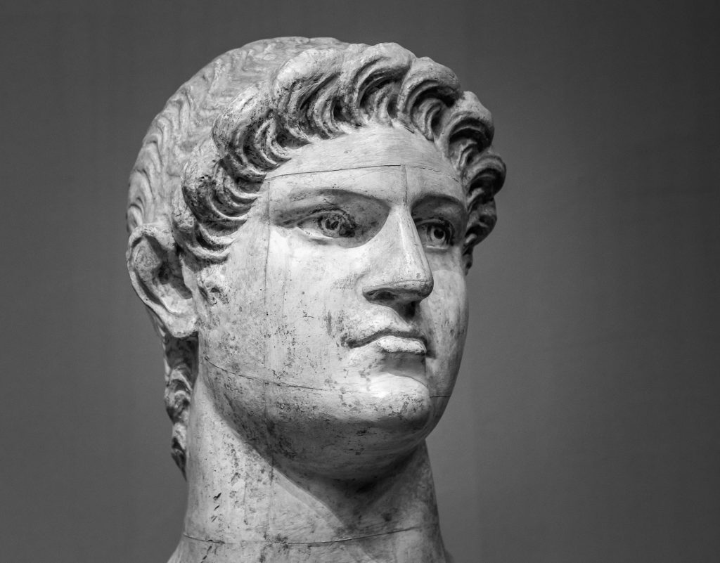 Marble head of Nero Claudius Caesar Augustus Germanicus Roman Emperor from 54 to 68.